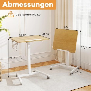 Costway Beistelltisch Höhenverstellbar mit Rollen & Neigbarer Tischplatte