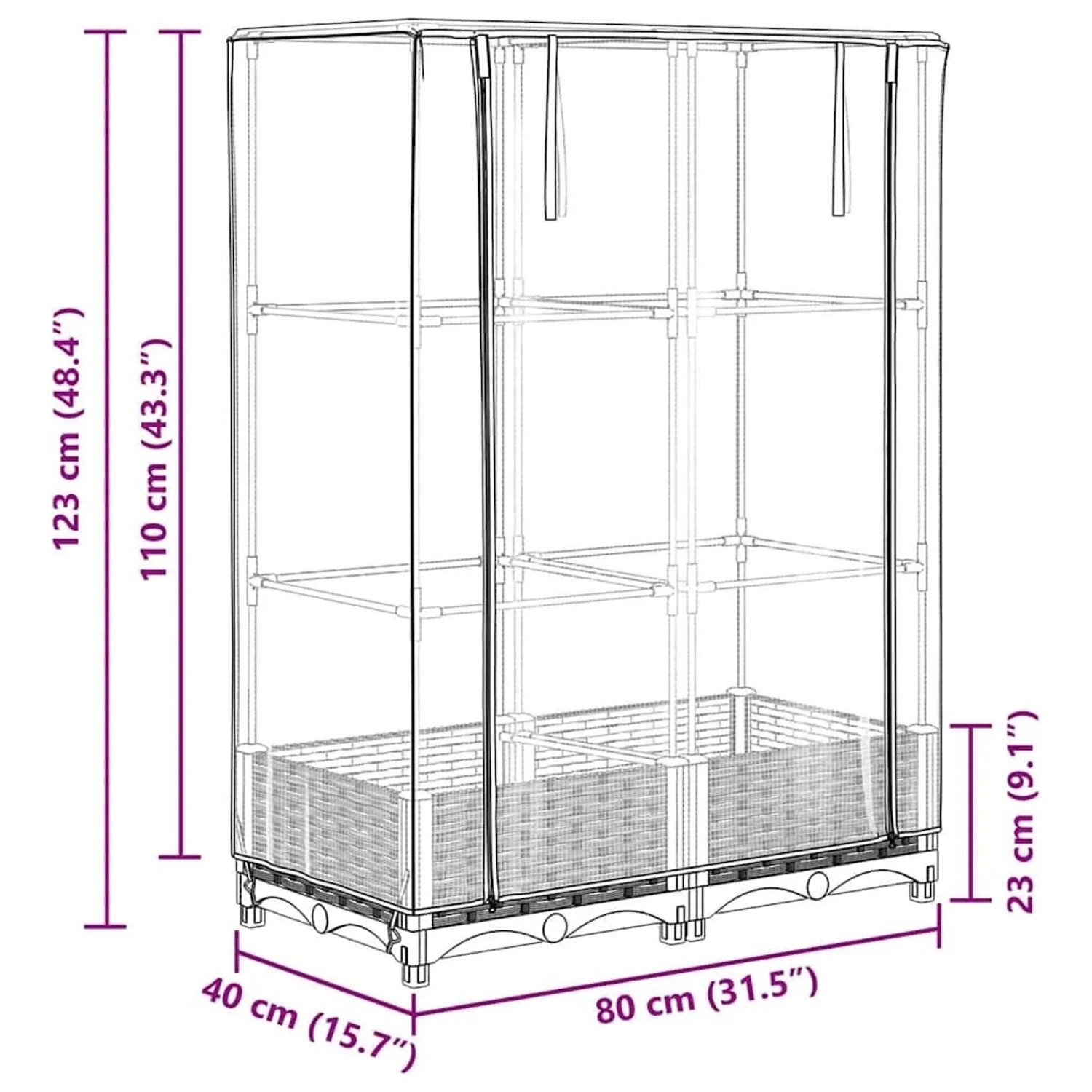 vidaXL Hochbeet mit Gewächshaus-Aufsatz, Rattan-Optik, 80x40x123 cm, ideal für Garten, Balkon oder Terrasse.