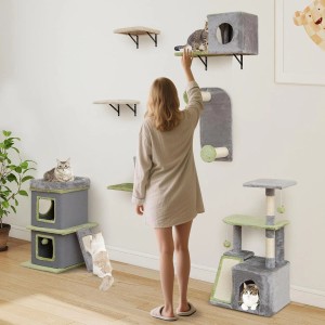 Costway Katzentreppe Katzenmöbel 7 PCS Kletterwand Katzen Grau