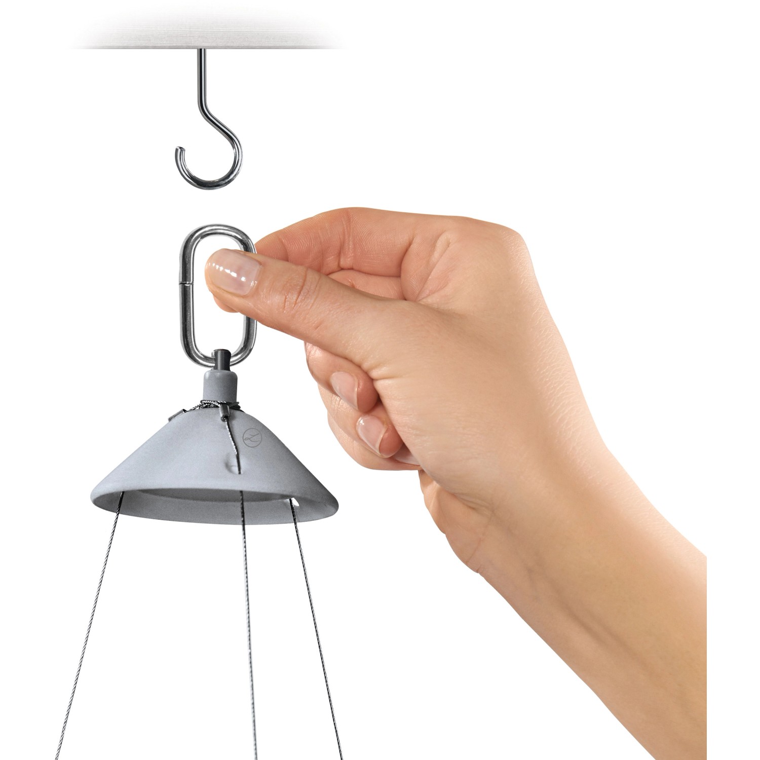 Detailaufnahme: Lechuza Nido Cottage Hängeampel, Graphitschwarz, mit Aufhängung.