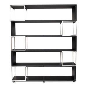 Schwarzes Jet-Line Aktenschrank/Regal Pavia mit Kunstlederbezug und Edelstahlrahmen, 220x180x40 cm.