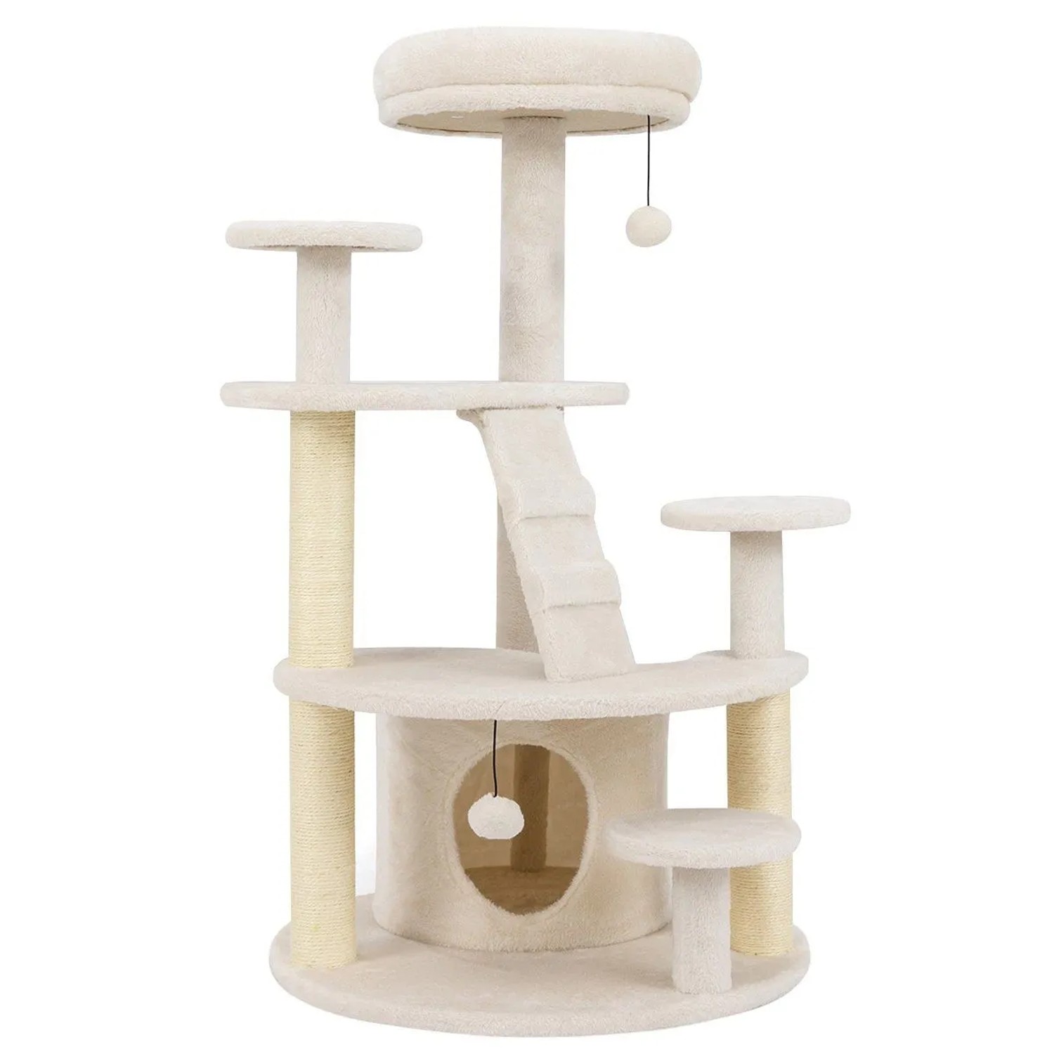 Costway Katzenmöbel Holz Katzenkratzbaum mit Katzenhöhle Weiß