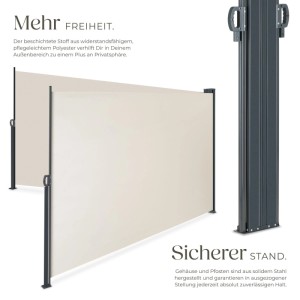 Tectake Doppel Seitenmarkise  200 x 600 cm Wetterfest  Blickdicht 200 x 600 cm 9 x 600 x 200 cm Beige