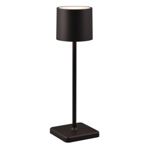 Schwarze, matte LED-Tischleuchte Fernandez, Ø 10,5 cm, mit Akku und Ladestation.