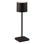 Schwarze, matte LED-Tischleuchte Fernandez, Ø 10,5 cm, mit Akku und Ladestation.