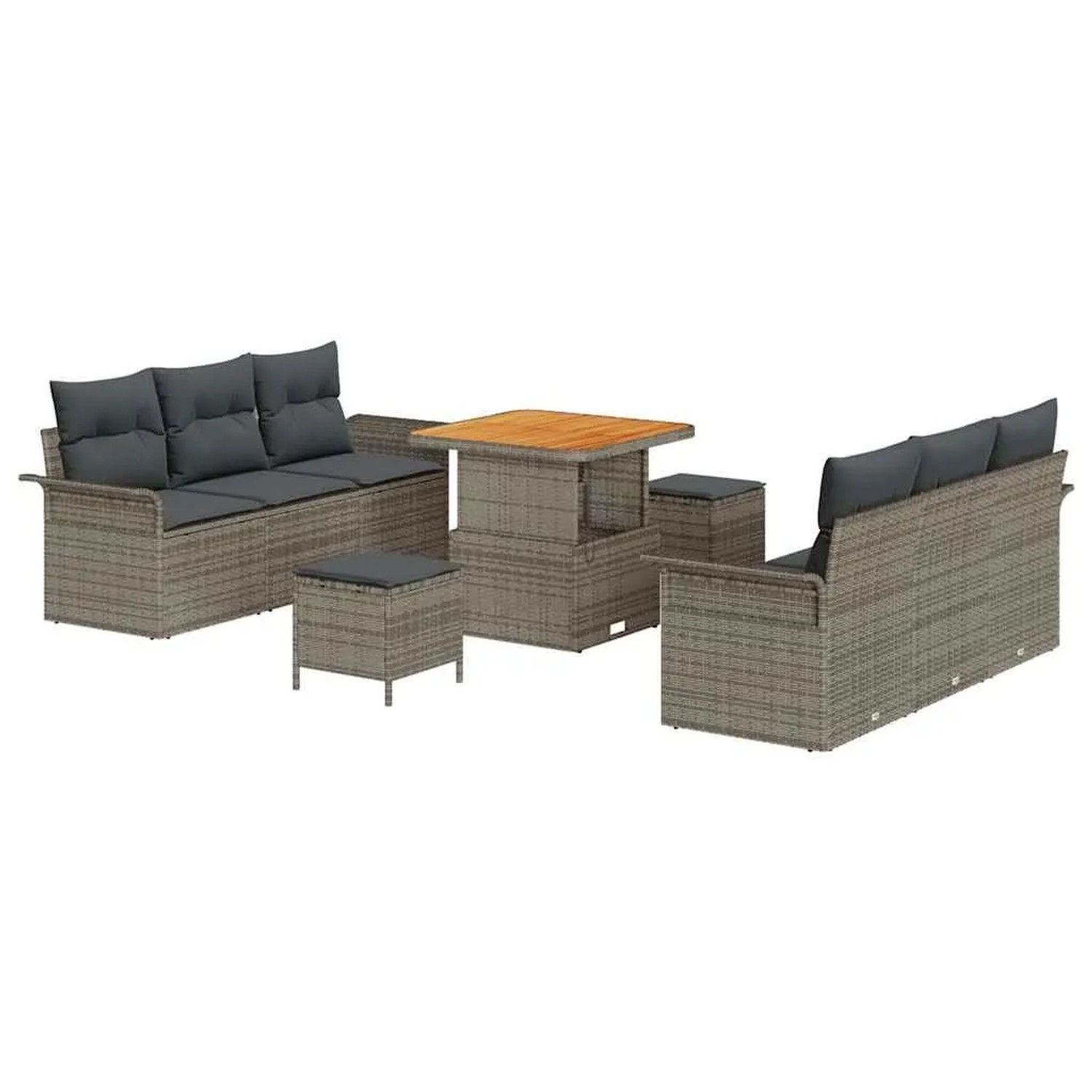 vidaXL Garten-Sofa-Set mit Kissen mit Speicher 9-Tlg Grau 3364038