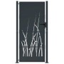 Anthrazitfarbenes Gartentor aus Stahl mit weißem Gras-Design. Robustes Zauntor mit Griff.