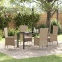 Beige 5-tlg. vidaXL Garten Essgruppe mit Kissen aus Poly Rattan vor Gartenkulisse.
