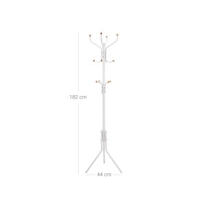 Weißer Songmics Hutständer aus Metall, 182 cm hoch, mit 12 Haken für Jacken und Hüte.