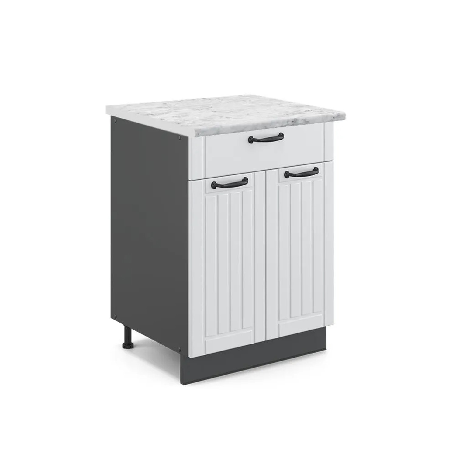 Vicco Küchenunterschrank Fame-Line Weiß Landhaus Anthrazit 60 cm mit Schublade AP Marmor