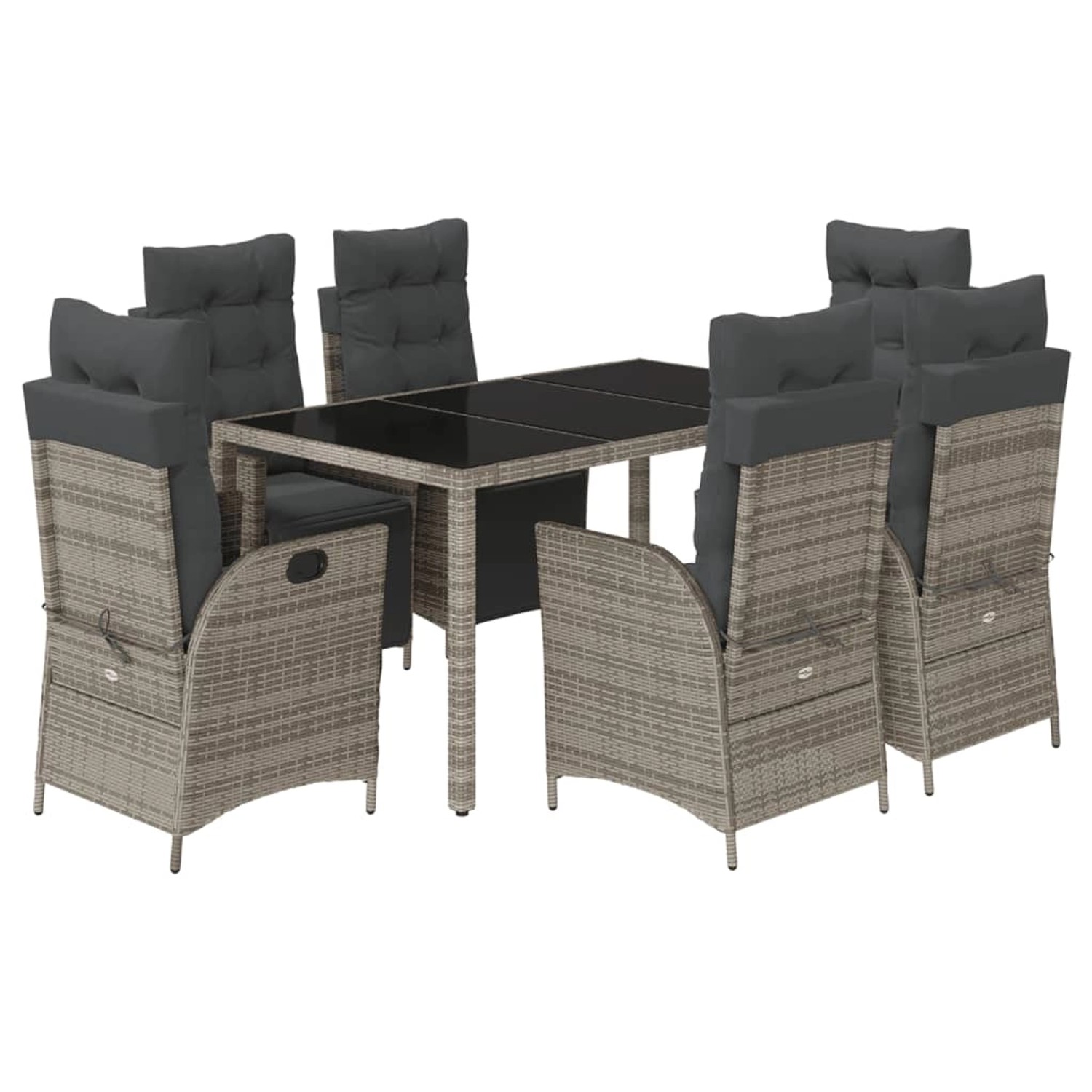 vidaXL 7-Tlg Garten-Essgruppe mit Kissen Grau Poly Rattan 3213329 günstig online kaufen