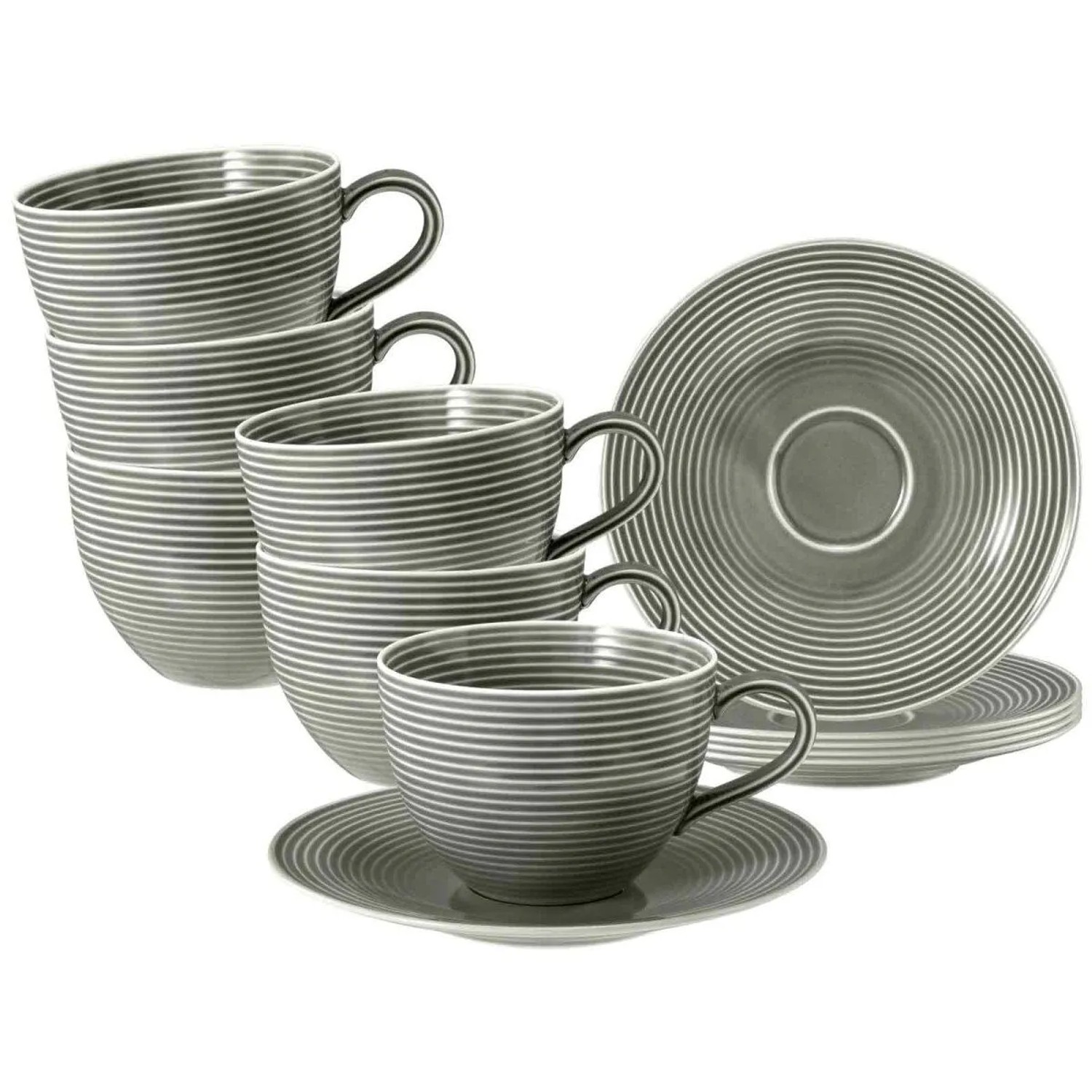 Seltmann Weiden Beat Color Glaze Milchkaffeetassen mit Untertassen 6er Set Perlgrau