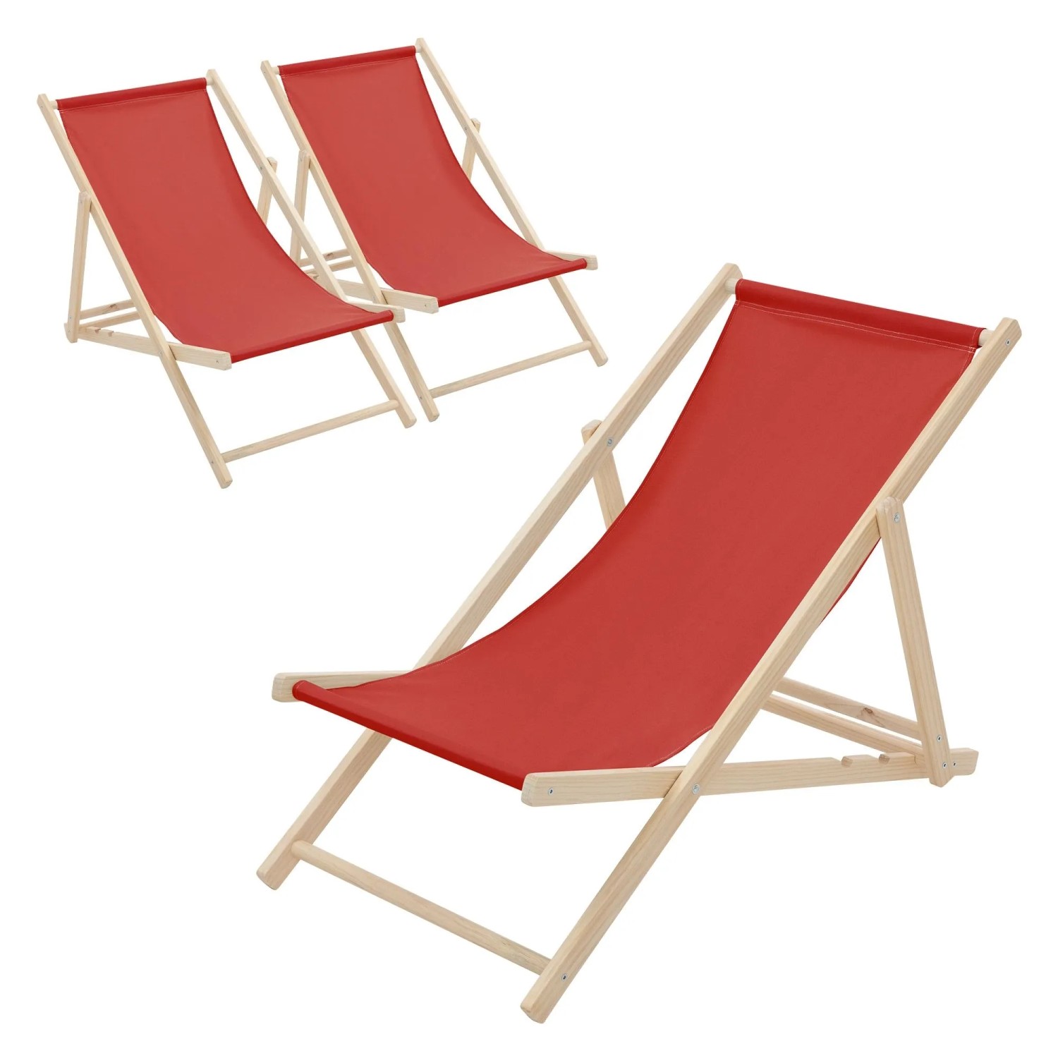 ECD Germany Liegestuhl 3Er Set Klappbar Rot aus Holz