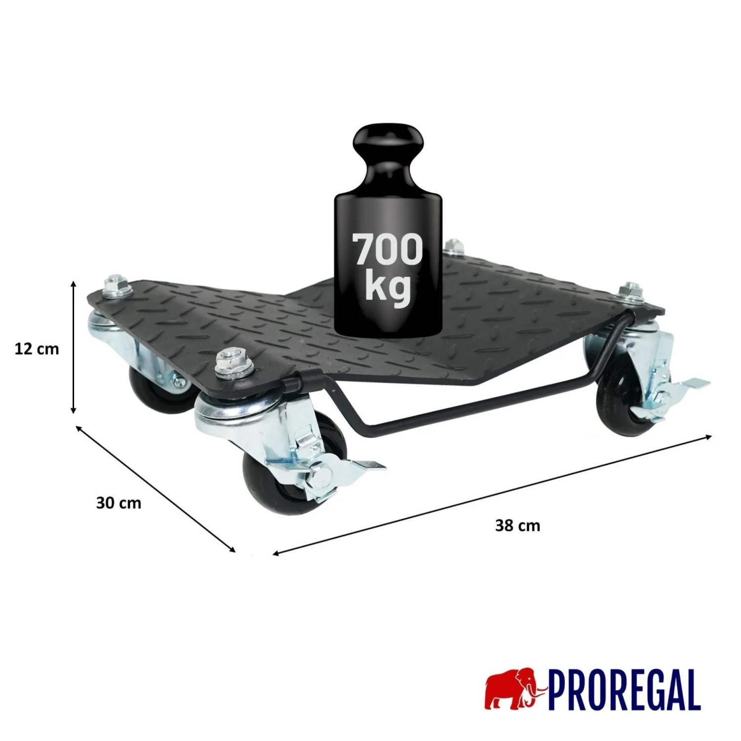 PROREGAL Rangierhilfe für PKW/Motorrad, Stahl, 700kg Traglast, mit Rollen und Bremse.