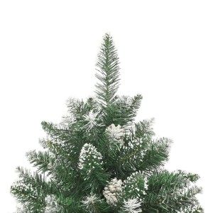 Künstlicher, grüner Weihnachtsbaum (150 cm) mit Schnee und Zapfen, geeignet für OBI.