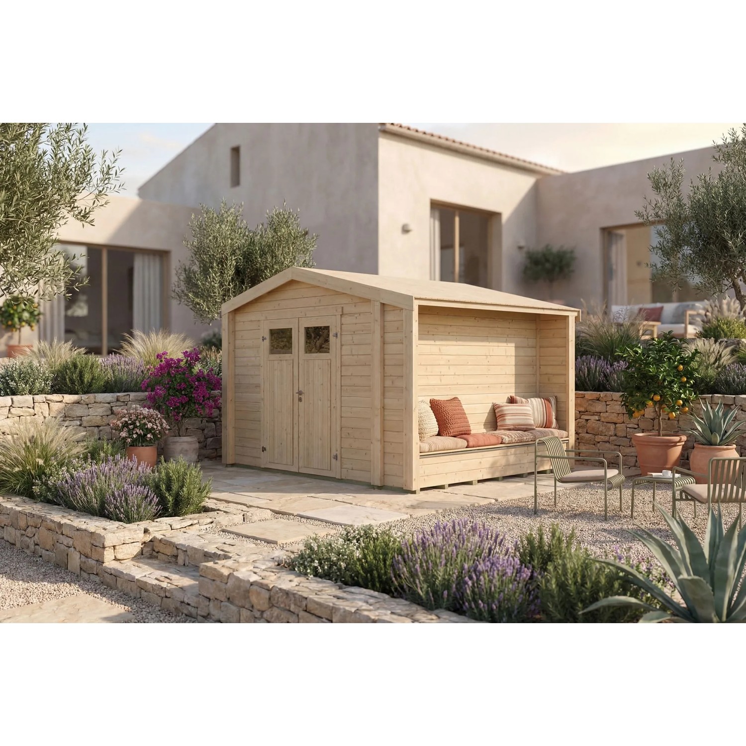 Weka Holz-Gartenhaus Killarney Satteldach Natur Unbehandelt 361 cm x 313 cm