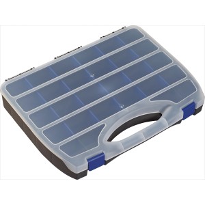 LUX Sortierkasten 45cm mit transparentem Deckel und flexibler Facheinteilung.