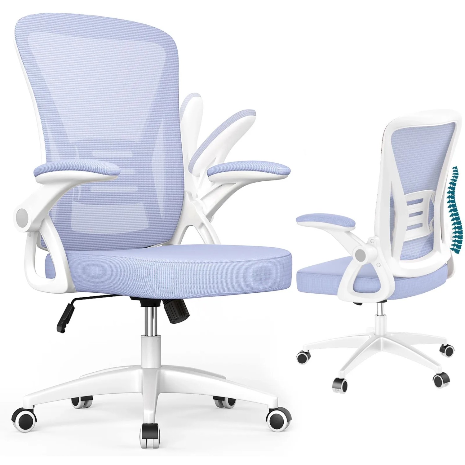 Rattantree Ergonomischer Drehstuhl mit Klapparmlehnen Höhenverstellbar Mesh Rückenlehne Lila