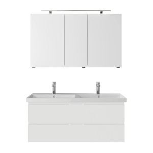 Pelipal Badmöbel-Set Serie 4035, 3-teilig, Weiß Glanz mit Spiegelschrank und Doppelwaschtisch.