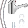Einhebel-Waschtischarmatur Secchia Chrom mit Anschlussschläuchen und Befestigungsmaterial.