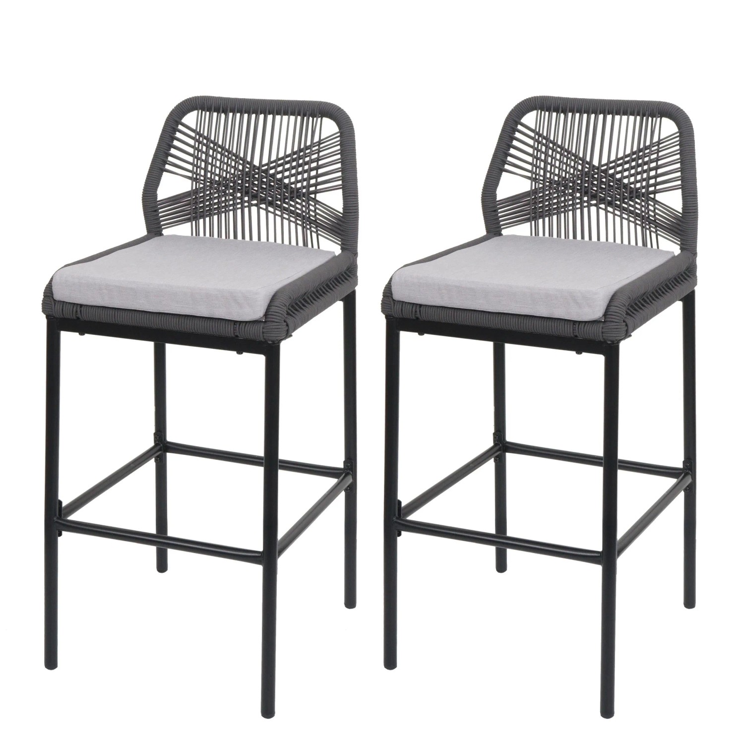 MCW Barhocker O21 2er-Set Anthrazit Kissen Hellgrau günstig online kaufen