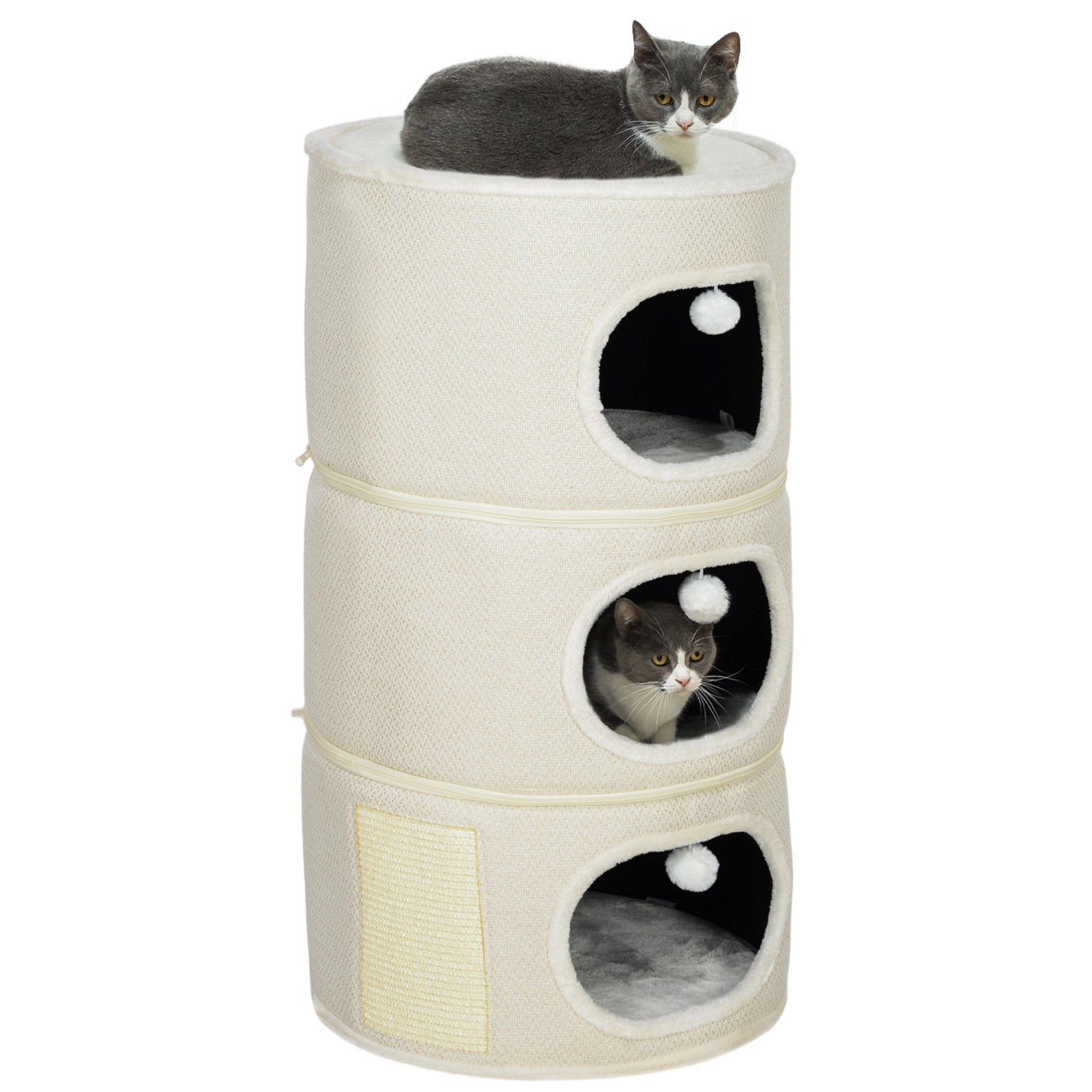 PawHut Kratztonne Katzenturm Polyester Schaumstoff Beige Ø51 x 100H cm