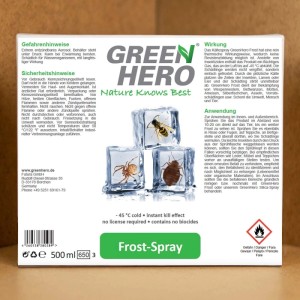 GreenHero Frost-Spray zur Insektenbekämpfung ohne Insektizide, Insekten in Eiswürfeln.