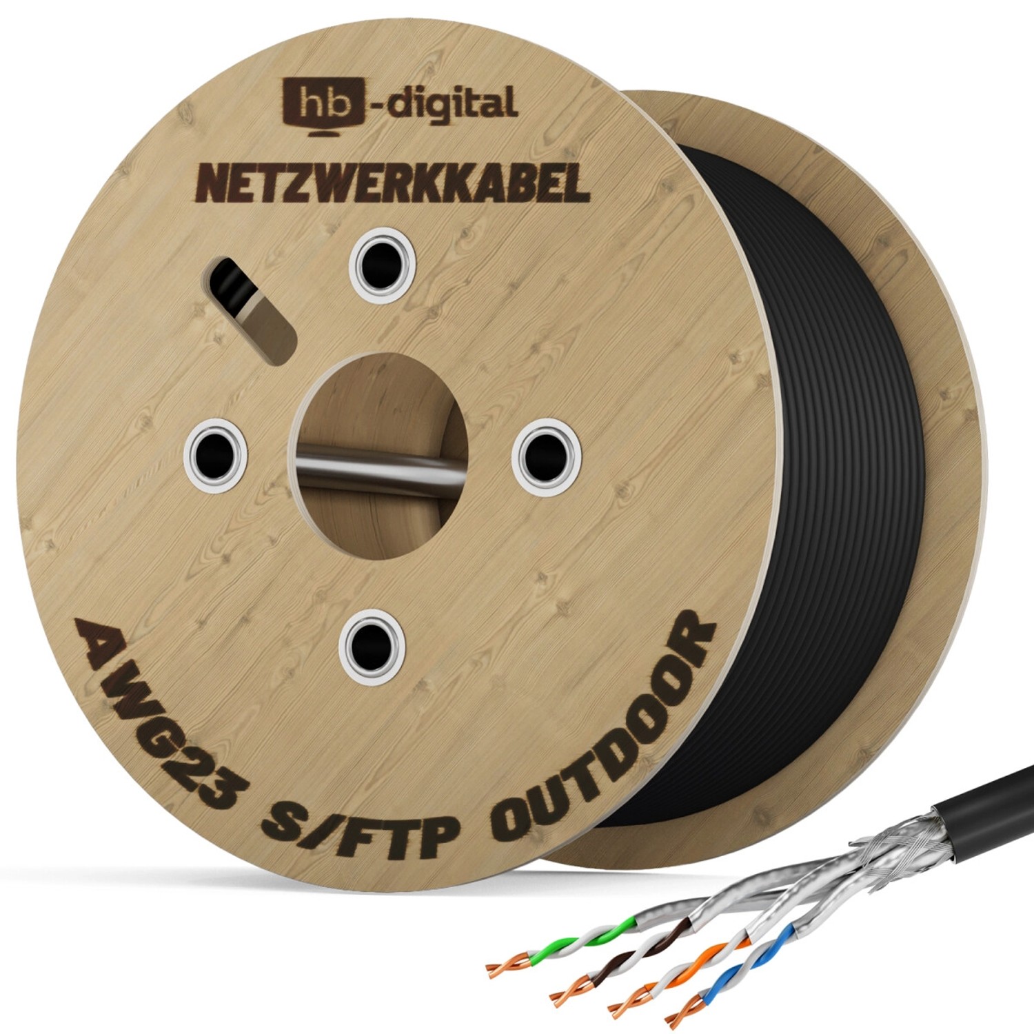 Thumbnail - hb-digital CAT 7 Kabel für Außenbereich LAN Datenkabel max. 1000 MHz S/FTP PE AWG23 500m schwarz