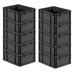 PROREGAL SuperSparSet 10x Eurobox Nextgen Grip HxBxT 17x30x40cm 16 Liter Griffe Geschlossen Schwarz Eurobehälter Transportbox Transportbehälter