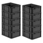 PROREGAL SuperSparSet: 10 schwarze Euroboxen (16L) mit Griffen, gestapelt.