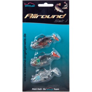 Westline Allround Set I: 3 Gummifische (10cm) in verschiedenen Designs mit Haken zum Angeln.