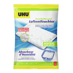 UHU Luftentfeuchter Nachfüllbeutel 450g: Beutel mit Kristallen zur Reduzierung der Luftfeuchtigkeit.