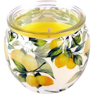 HS Candle Duftkerze Lemon im Glas mit Zitronen-Motiv für eine angenehme Raumatmosphäre.