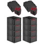 PROREGAL SuperSparSet: 8 schwarze Euroboxen mit roten Griffen und Auflagedeckel, 20 Liter.