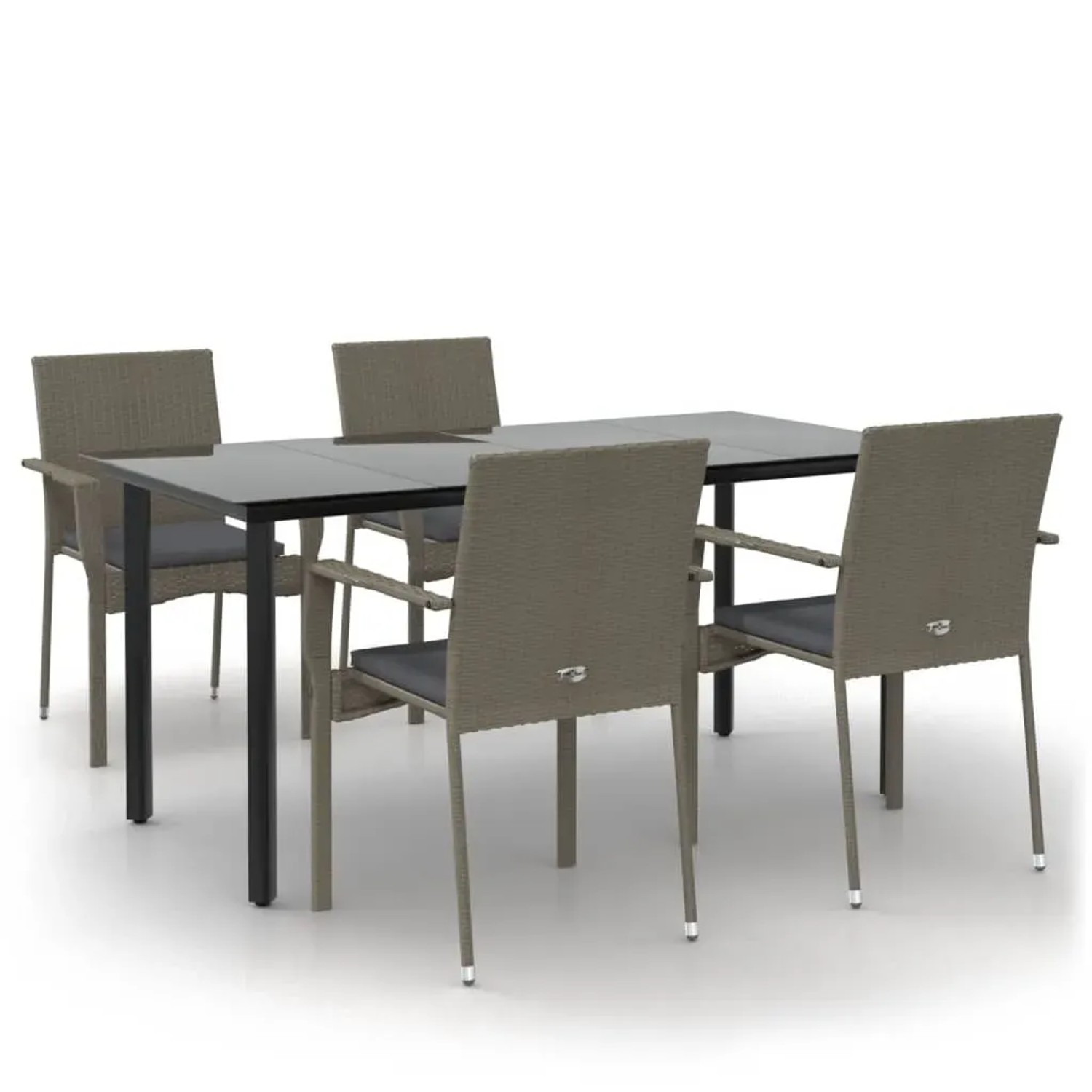 vidaXL 5-Tlg Garten-Essgruppe mit Kissen Schwarz und Grau Poly Rattan 3185140