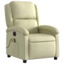 Elektrischer Massagesessel in Creme aus Echtleder. Relaxsessel mit Vibrationsmassage und Seitentasche.