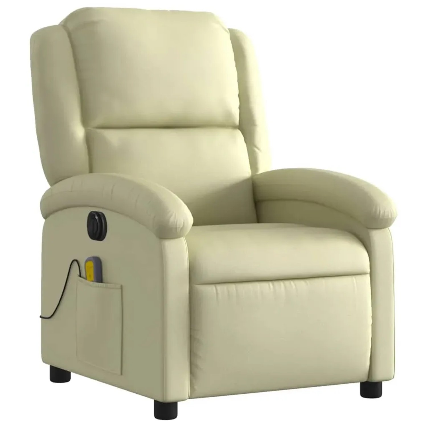 Elektrischer Massagesessel in Creme aus Echtleder. Relaxsessel mit Vibrationsmassage und Seitentasche.