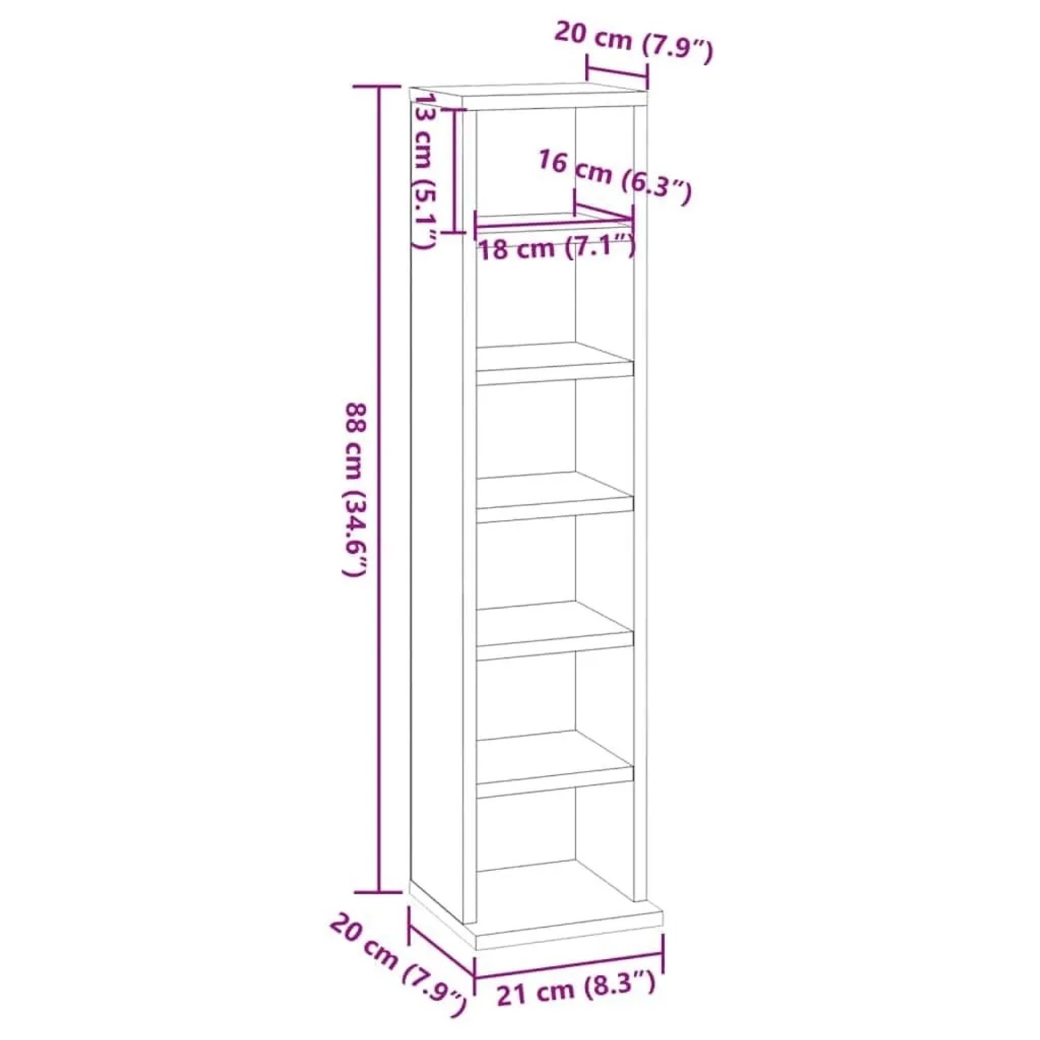vidaXL CD-Schrank Weiß 21x20x88 cm Holzwerkstoff 800351_6