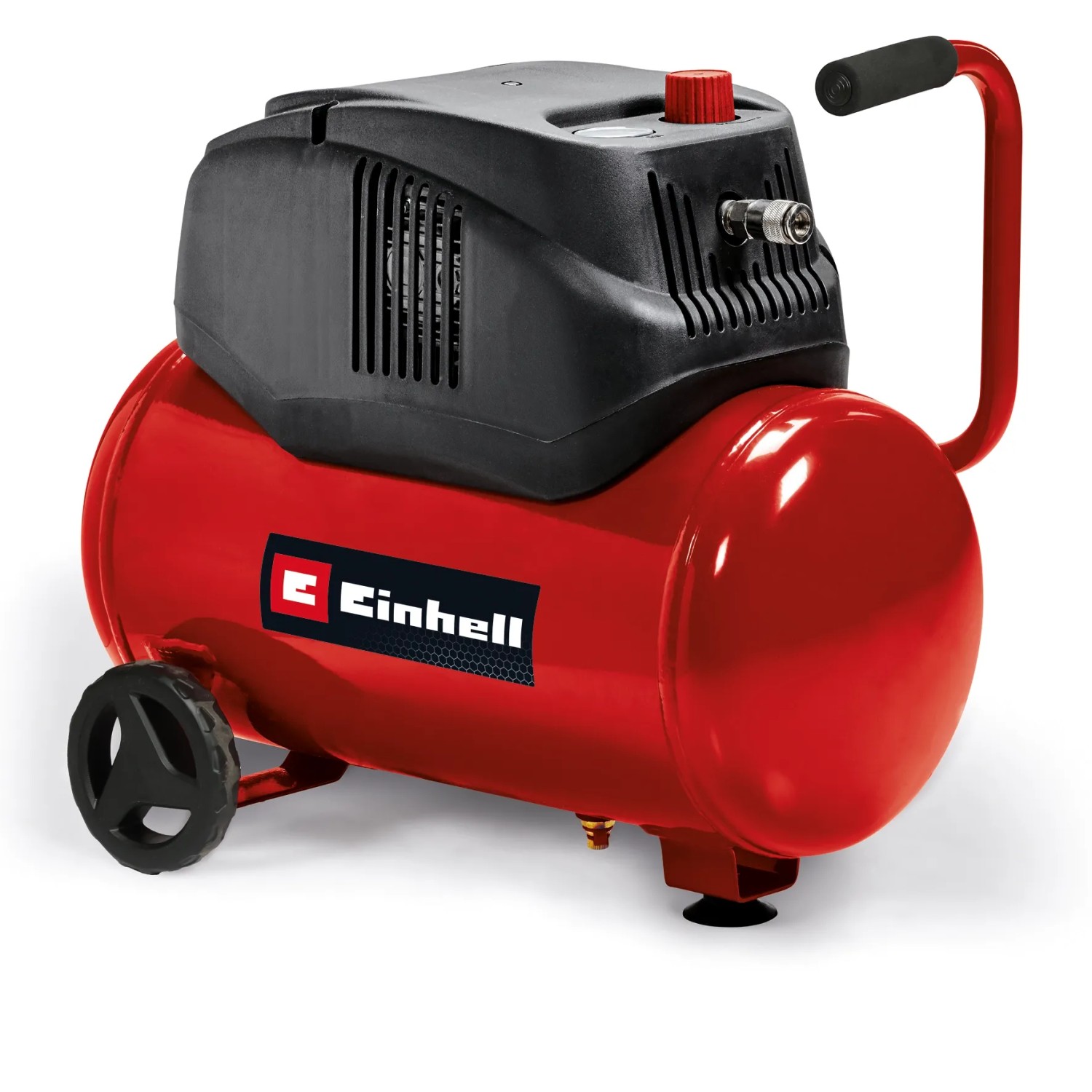 Einhell Kompressor TC-AC 200/24/8 Ölfrei, roter Druckluftkompressor mit 24 l Kessel und Tragegriff.