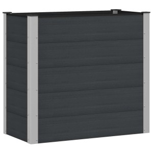 Schwarzes vidaXL Hochbeet aus WPC mit silbernen Aluminiumpfosten, 100x50x91 cm. Robustes Gartenbeet für Pflanzen.