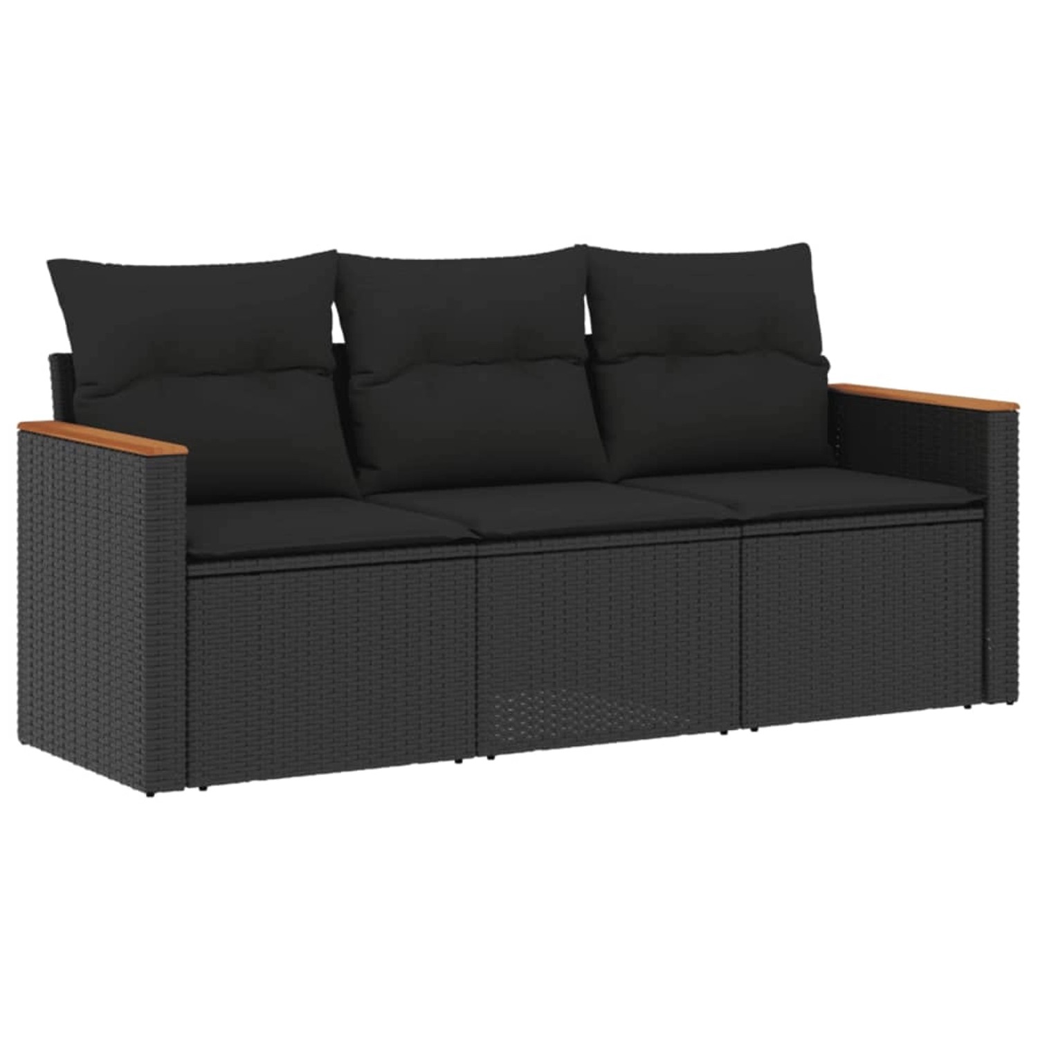 vidaXL 3-Tlg Garten-Sofagarnitur mit Kissen Schwarz Poly Rattan 3225754 günstig online kaufen