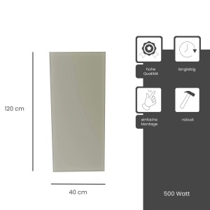 Fenix Infrarotheizung ECOSUN Glasheizung 500W Basalt, 120x40cm, elektrische Heizung mit Glasoberfläche.