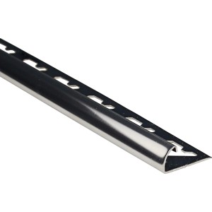 Poliertes Edelstahl Viertelkreis-Abschlussprofil für Fliesen, 8 mm stark und 2,5 m lang.