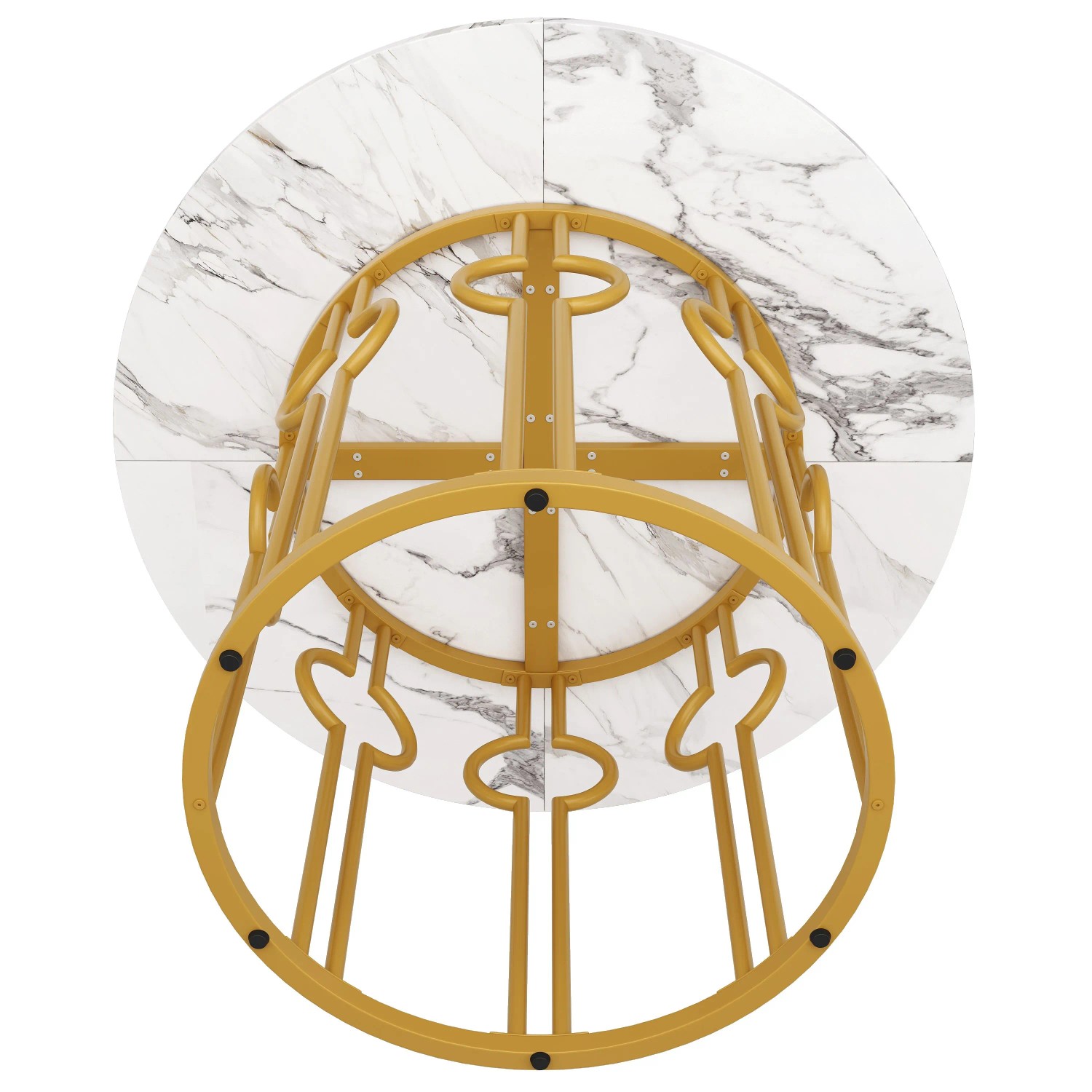 okwish Esstisch Rund Küchentisch für Esszimmer und Wohnzimmer 100 × 100 cm Gold/Weiß