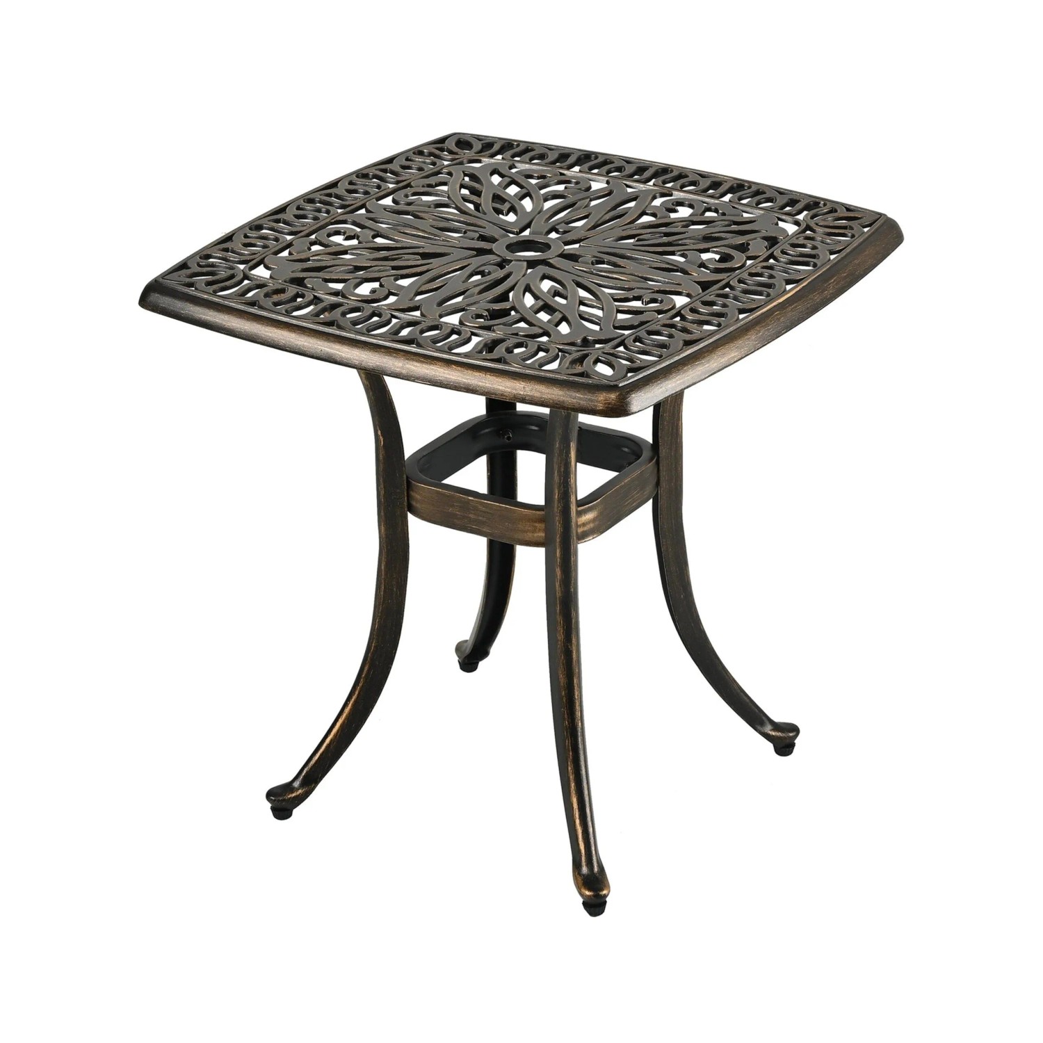 Relaxdays Gartentisch Aluminiumguss Schwarz-Bronze mit Schirmloch 53 cm x 53 cm x 53 cm 3,6 kg