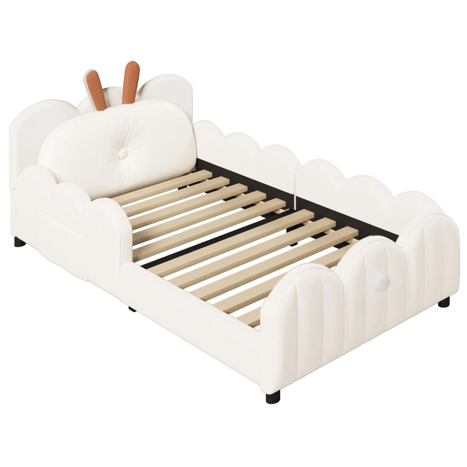 Merax Plattformbett 90x200 cm Gepolstert mit Kaninchenkissen Beige