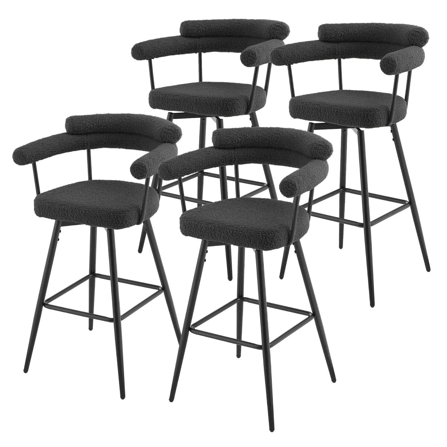 ML-Design Barhocker Drehbar 4Er Set Dunkelgrau mit Teddy-Stoff 76 cm