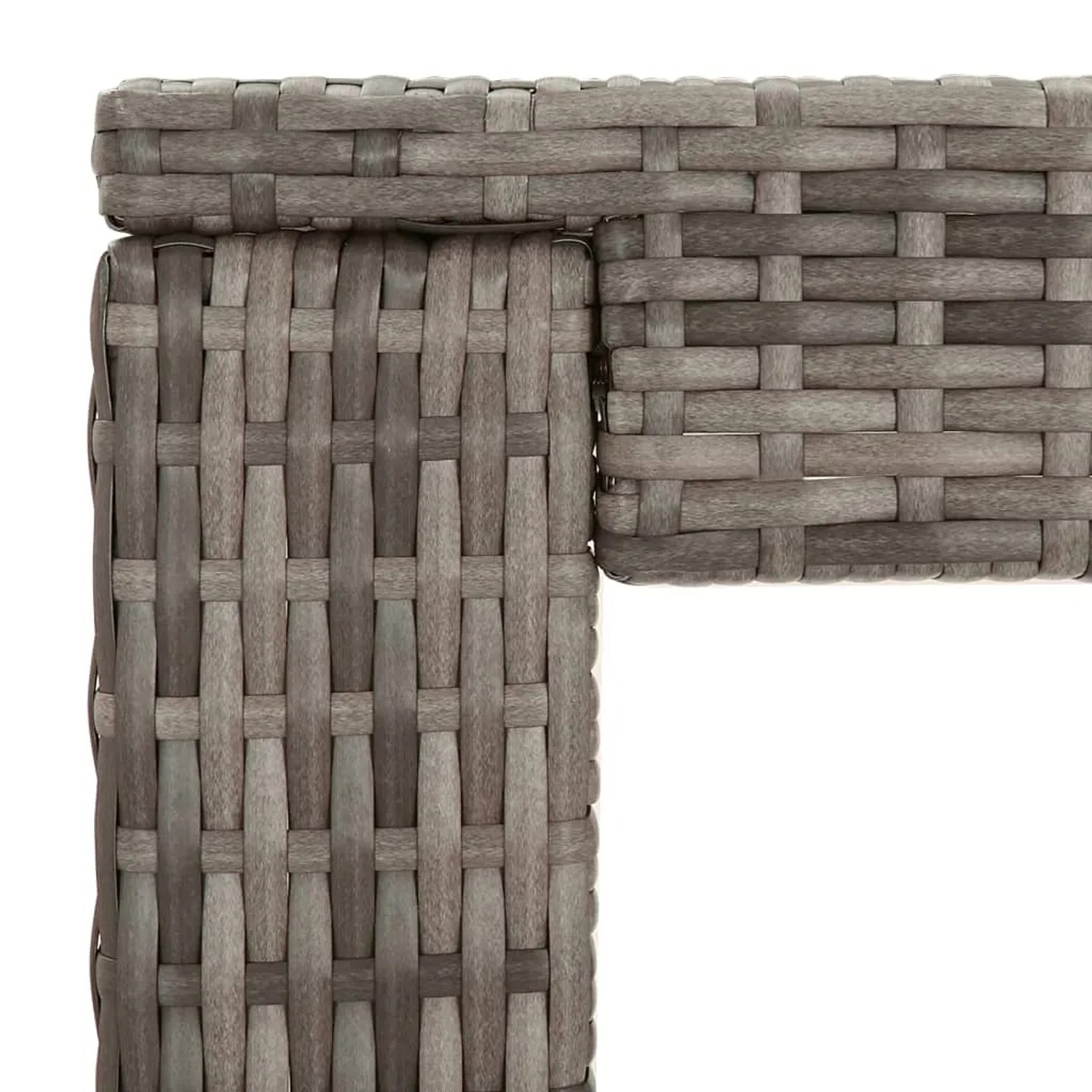 Detailaufnahme: Graues vidaXL Gartenbar-Set aus Polyrattan, Tischplatte und Ecke.