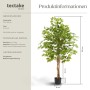 Künstlicher Ficusbaum Fida von Tectake, 160 cm hoch, mit grünem Blätterwerk im schwarzen Topf.