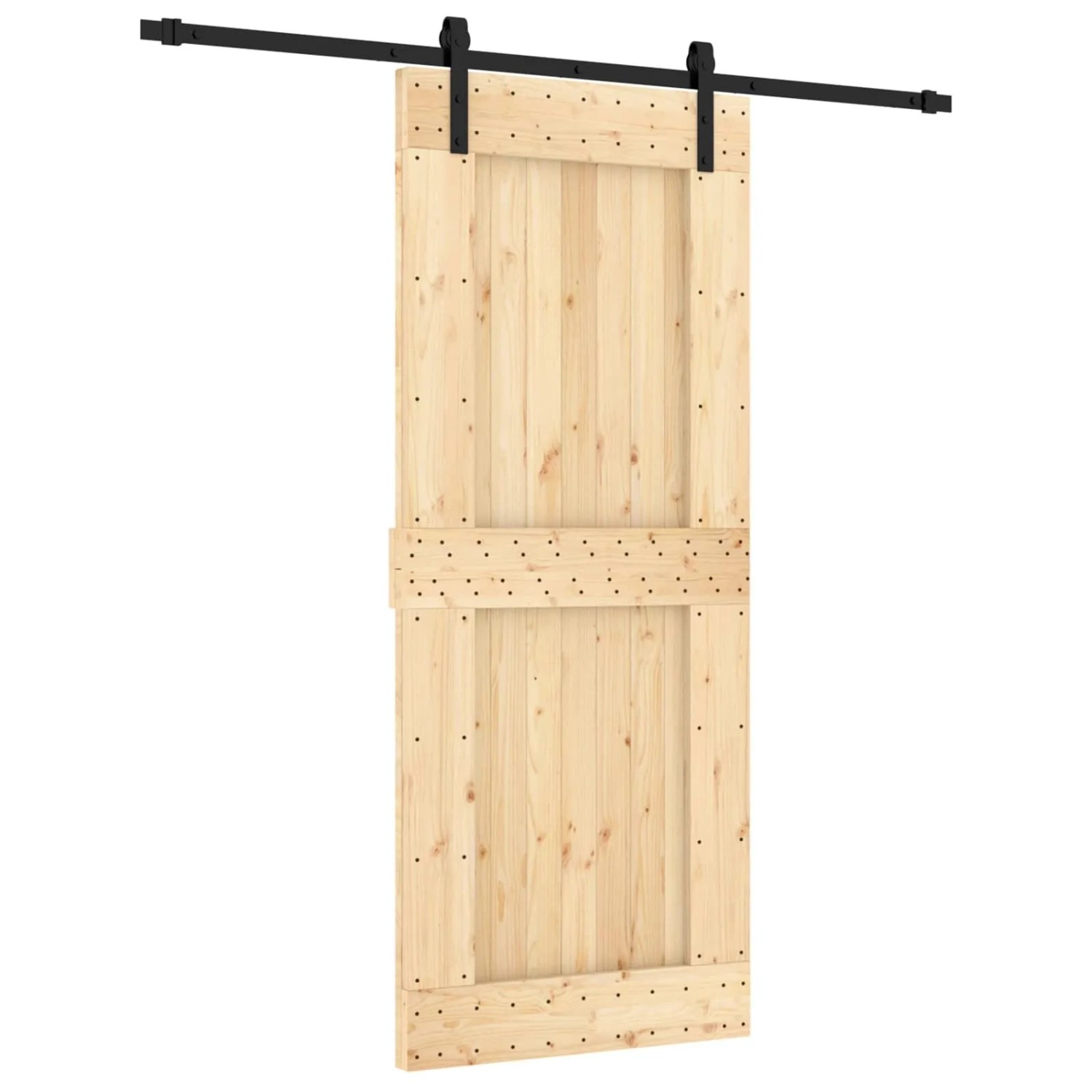 vidaXL Schiebetür Natur und Schwarz 85 x 210 cm Massivkiefer 3444919
